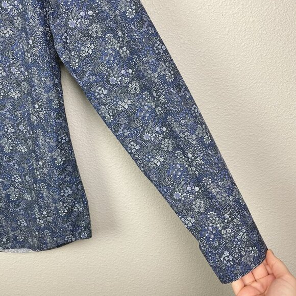Express Men's Small Liberty Fabric Long Sleeve Collared Dress Shirt Blue Floral - Picture 6 of 14